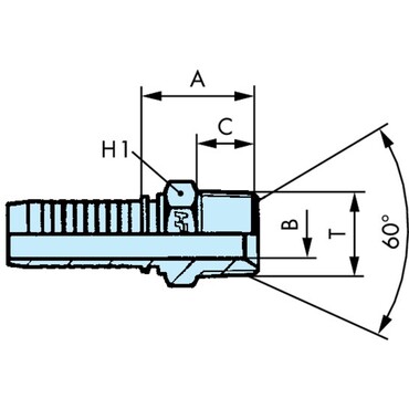 Coupling in stainless steel SHM-AT/AK with male thread and sawtooth pillar for press sleeve mounting